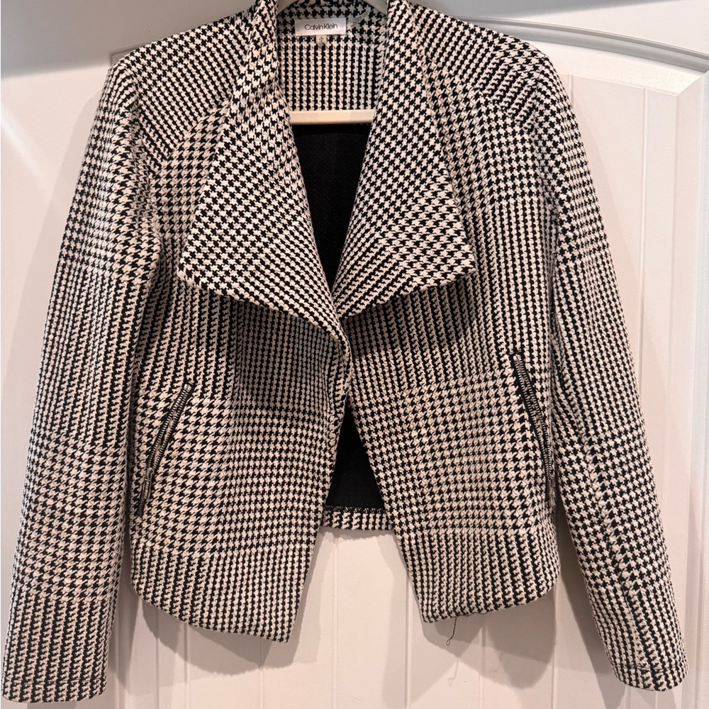 Calvin Klein Women's Black and White Checkered Blazer